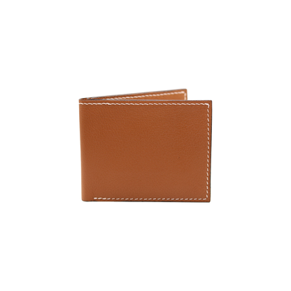 Gold Brown Alran Sully Chèvre Goat Leather 6 Slot Bifold Wallet