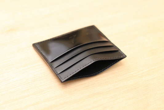 Handmade Mens 6 Slot Luxury Card Holder - Black Leder Ogawa Shell Cordovan and Black Italian Buttero Leather
